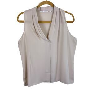 Violet + Claire Tan Beige Sleeveless V-Neck Chiffon Lightweight Blouse Size L